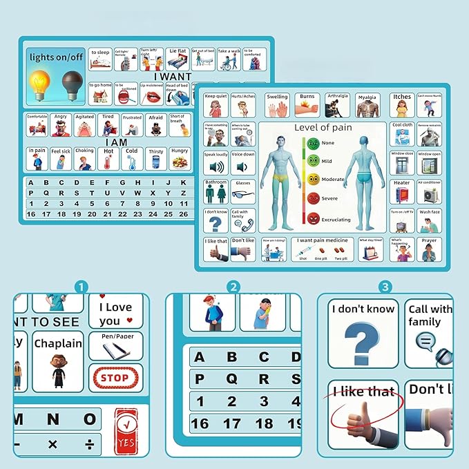 4 Pcs 15''x 11''Nonverbal Communication Board,for Patient、Stroke Therapy Equipment for Adults、AAC Device for Autism、Communication Board for Nonverbal People（no Handle）