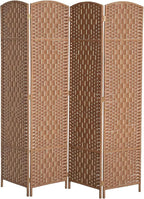 HOMCOM Room Divider, 4 Panel Folding Privacy Screen, 6FT Tall Portable Wicker Weave Partition Wall Divider for Bedroom, Home Office, Natural