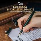 Wordsworth & Black Fountain Pen Set, Bent Nib, Includes 24 Pack Ink Cartridges, Ink Refill Converter & Gift Box, Calligraphy, [Racing Green], Perfect for Men & Women