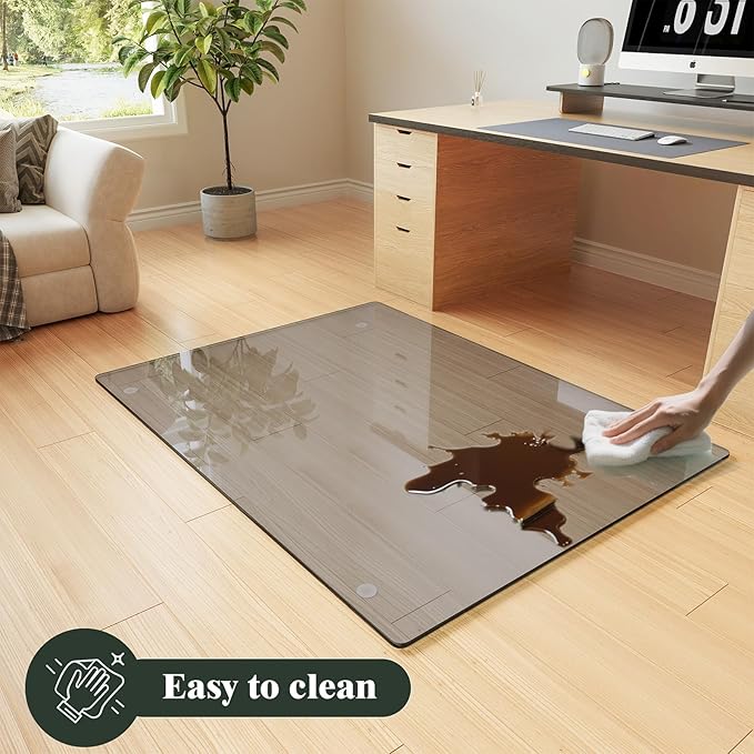 Koonmi Tempered Glass Chair Mat for Hardwood Floors & Carpets, 46" x 46“ Grey Heavy Duty Office Floor Protector, Scratch & Dust Concealing, Noise-Free for Home Office Desk