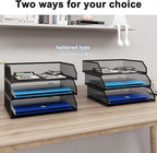 Natwind 3-Tier Stackable Paper Tray, Metal Mesh Desktop Organizer, A4 Paper Sorter, Letter Trays,File Folder Sorter Organizer with Sliding Tray for Home, Office, School (Black)