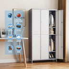 SUPEER 6 Doors Metal Locker for Employees with 18 Hooks and Business Card Holder,Metal Locker with Ventilation Holes for School Garage Office Gym Home,Assembly Required,Grey-White