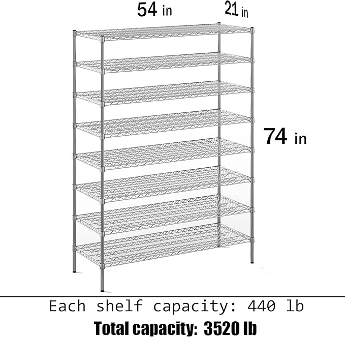 Regal Altair 21" Deep x 54" Wide x 74" Height Wire Shelving Kit | 8-Tier | NSF Commercial Storage Rack Unit