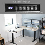 VIVO Electric Corner 63 x 55 inch L-Shaped Standing Desk, Memory Height Adjustment, Light Wood Top Black Frame, DESK-E3CTBC