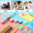 96 Pieces Pencil Sharpeners for Kids Colored Pencil Sharpeners Manual Double Hole Pencil Sharpener with Lid Hand Held Pencil Sharpener with Cover to Catch Shavings for School Office Home
