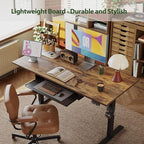 Agilestic Height Adjustable Desk with Keyboard Tray, 55 x 24 Inches Electric Standing Desk with Memory Preset, Stand up Computer Table, Lightweight Board, Dark Brown