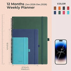 IN-LUXPRO Planner 2026 Daily Weekly and Monthly,8.5"x6.5",12 Months Spiral Bound Calendar Agenda with Self-adhesive Pen Holder,2026 Appointment Book with Vegan Leather Soft Cover,Blue