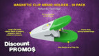 10 Magnetic Memo Holders Set - Customizable Text, Logo - Large Clip, Plastic - White Green