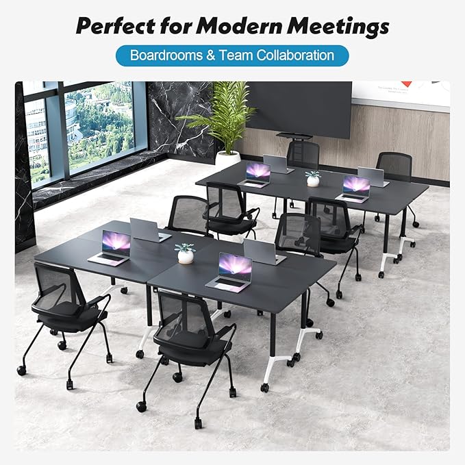 Goakwwuz Conference Room Table, Folding Conference Tables,Thicken Grey Tabletop,Flip Top Wooden Seminar Meeting Room Table for Conference Room Offices (6, Black, 61.0“)