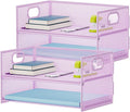 Marbrasse 2 Tier Paper Organizer Letter Tray, Mesh File Organizer with Handle, Paper Sorter Desk Organizer for Home Office Supplies - 2P Purple