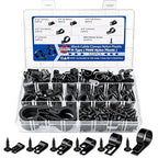 JORREP 322PCS Black Cable Clips R-Type Nylon Wire Clips Assortment Kit 6 Sizes 3/16" 1/4" 3/8" 1/2" 3/4" 1" Cable Clamps with M4 Screws for Wire Managemen, Office, Garage