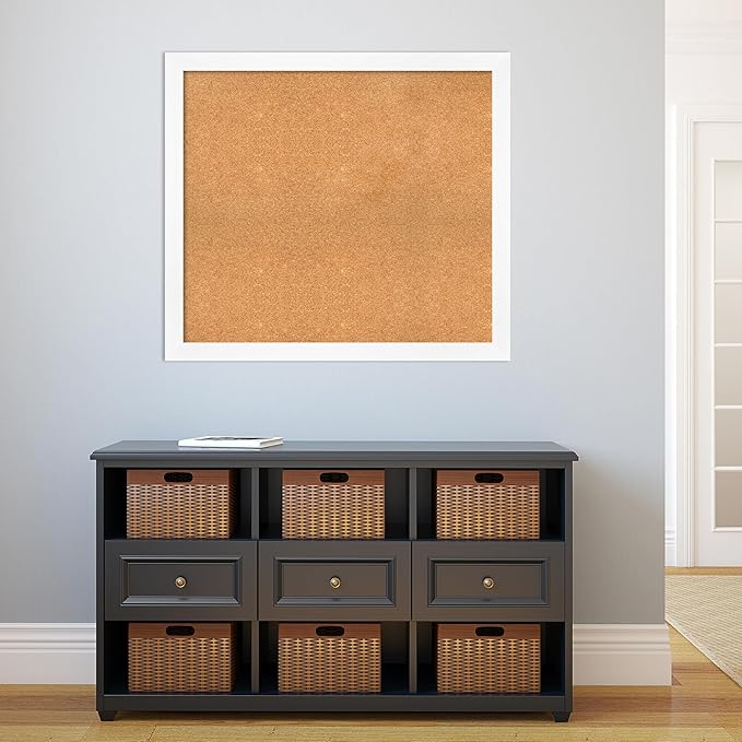 Amanti Art Natural Cork Board for Wall, 33x37 Vision Board with White Frame, Large Corkboard Office Decor for Home Organization, Modern Corkboard Pinboard to Display Items for Home Organization in