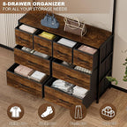 YKVIQBY 8 Drawer Dresser with 6 Double Hooks, 68.9" Tall Closet Organizer and Storage, Fabric Dresser for Bedroom, Nursery, Closet, Space-Saving Freestanding Storage Cabinet (Rustic Brown)
