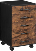 HOOBRO 5-Drawer File Cabinet, Office Filing Cabinet with Drawers, Wooden Mobile Storage Cabinet with Wheels, for Makeup, Home Office, Easy Assembly, Rustic Brown BF05WJ01G1