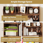 Tangkula Desktop Bookshelf for Computer Up to 32”, 37” Countertop Storage Hutch with 6 Storage Shelves, 3-Tier Desktop Organizer Display Rack, Wooden Desk Hutch for Dorm Home Office (Rustic Brown)