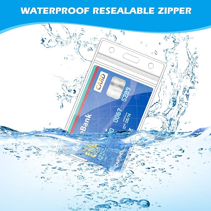 200Pcs ID Badge Holder Vertical Name Tag Holder Clear Plastic Name Badge ID Card Holders with Waterproof Resealable Zip for Office, School, Conference