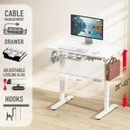SHW 40-Inch Electric Height Adjustable Standing Desk with Drawer, Memory Preset and Cable Management Tray, White