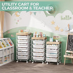 Rolling Storage Utility Cart With 6 Drawers,Art Supply Craft Organizer,Sewing Makeup Organizer And Storage,Office Organization Wooden Tabletop,White