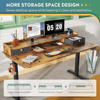 DEVAISE 55×28 Inch Electric Standing Desk with Drawers, Computer Desk with 3 Adjustable Height, Storage Shelf, Built-in USB Outlets and Memory Preset, Sit to Stand Desk for Home Office, Rustic Brown