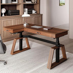 EUREKA ERGONOMIC L Shaped Desk 63", Solid Walnut Wood Top, Executive Standing Desk Adjustable Height, Dual Motor Corner Workstation with Drawers & Monitor Shelf for Home Office, Left