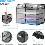 Marbrasse 2 Pack 4 Tier Paper Organizer Letter Tray - Mesh Desk File Organizer with Handle, Paper Sorter Organizer for Letter/A4 Office File Folder Holder (Black, 12.6" x 9.1" x 10.7")