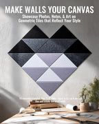 PebblingQ Felt Wall Tiles Bulletin Board, Modular Decorative Panels for Home Office, Kids Room, Classroom, DIY Geometric Design, Creative Photo Display Board, 18 Pack 11.8" Triangle Tiles(Ether)