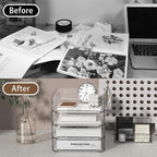 FANXIYQ 4-Tier Acrylic Paper Tray Organizer with Pen Holder | Clear Stackable Desk Organizer for Documents, Letters, A4 Paper | Modern Office/Classroom/Home Organization
