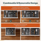 Silverware Organizer Large, Magnetic Connected Expandable 13 Slots Silverware Drawer Organizer From 21 to 37.4 Inches, Adjustable Flatware and Cutlery Holder, Bamboo Utensil Tray for Kitchen Black