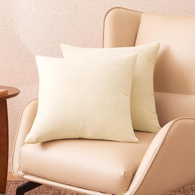 Amazon Basics Chenille Throw Pillow Covers, Home Decor Cushion Cover for Bedroom Living Room Couch Bed, 22" W × 22" L, Beige