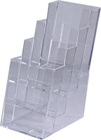 Clear-Ad - LHF-S104 - Acrylic Slant Back 4 Tier Trifold Brochure Display - Plastic Literature Holder for Flyers, Booklets, Bills, Mail, Letters, Cards, Pamphlets, Maps (Pack of 4)