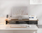 Fenge Monitor Stand, Dual Monitor Riser, 42.5inch Large Desk Computer Monitor Stand Riser with Drawer, 2 Tier Wood & Acrylic Desktop Organizer for Computer, Laptop, Printer, TV Screen Riser