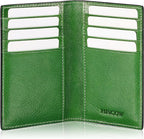 Slim Leather Credit Card Holder for Men & Women 8cc, Italian Calfskin (Green Vegetable-Tanned Leather)