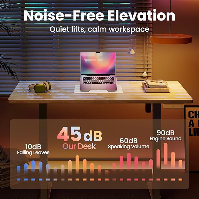 HUANUO Electric Standing Desk, 55 x 24 Inch Height Adjustable Computer Desk with Storage Bag, 4 Height Memory Settings, Sit Stand Up Desk for Home Office, Light Walnut