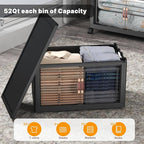 UAMFURI Extra Large Stackable Storage Bins with Lids & Wheels & Door, 416QT-52QT/13GAL*8Pack Foldable Collapsible Closet Organizers, Plastic containers drawers for bedroom Dorm