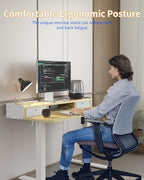 YIHAYO Electric Standing Desk with Drawers, 48 x 24 Inches Adjustable Desk with Storage Shelf, Stand Up Desk with Splice Board, Computer Table for Home Office, White Frame/Natural Top