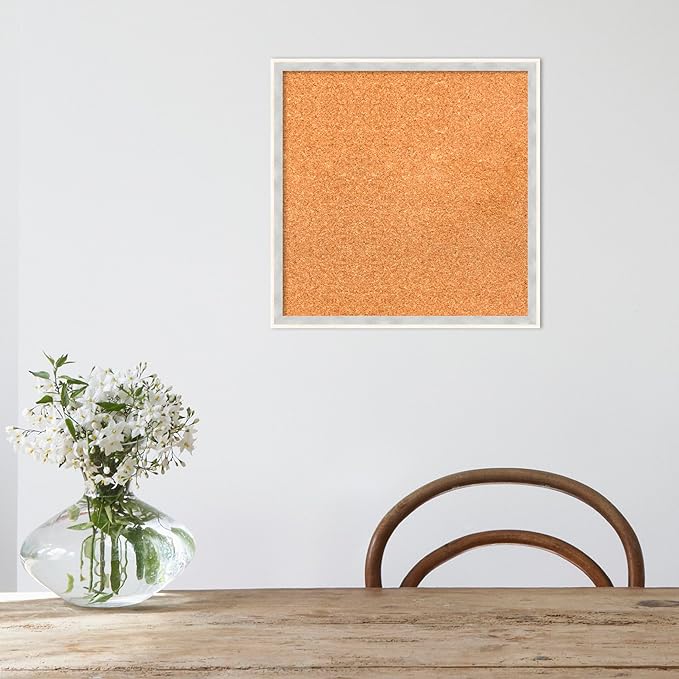 Amanti Art Natural Cork Board for Wall, 17x17 Vision Board with White Frame, Small Corkboard Office Decor for Home Organization, Modern Corkboard Pinboard to Display Items for Home Organization in