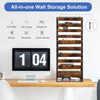 Solinxe 10-Tier Wall File Organizer, Wood Mail Organizer Wall Mounted Paper Document Magazine Holder, Hanging Clipboard Storage Basket with Tray for Office Home School Organization, Black/Antique