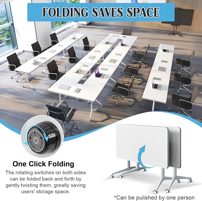 Conference Table,55.1''Folding Conference Room Table for 4-12 People,Mobile Flip Top MeetingTraining Table with Different Coulor and Styles for Offices, Classrooms,Meeting Room (4, 70.8''A)