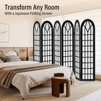 ALeesing Folding Room Divider Privacy Screen Freestanding 6-Panel Shoji Style Wooden Frame Decorative Partition Wall for Bedroom Office Apartment Black