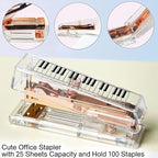 Gold Acrylic Stapler, Cute Office Stapler with 25 Sheets Capacity and Hold 100 Staples Unique and Stylish Design for Home Office Desktop (Piano-Key/High Note) (Piano-Key)