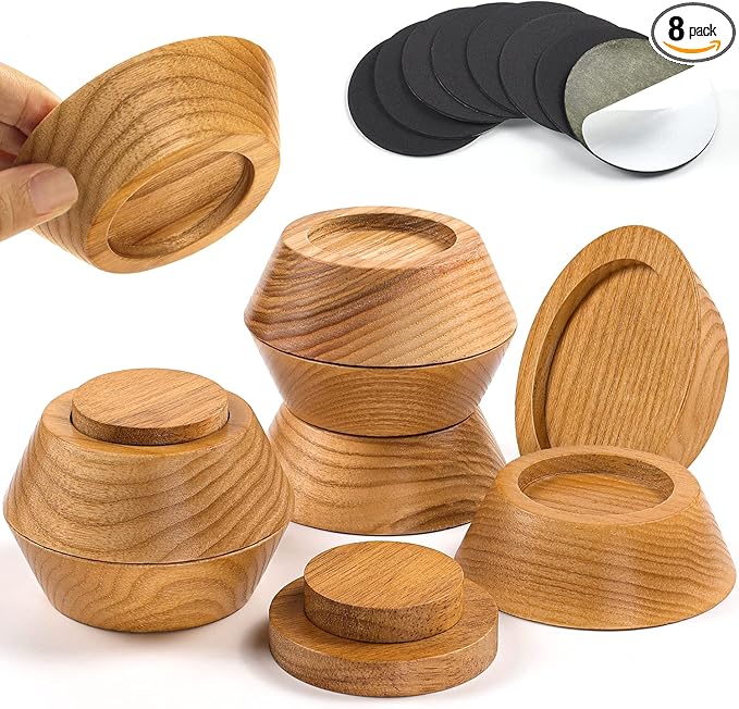 Bed Risers, Furniture Risers (Set of 8-Height 1") Can be Adjusted to 2'' 3''or 4'', Lifts Furniture Risers, Solid Natural Wood Risers, Non-Slip Recessed Hole (Natural Wood Color)