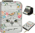 BWEGRHE Cute Credit Card Holder with Zipper, Cat Flowers RFID-Blocking Card Case Small Wallet for Women Men, Multi-slot Card Organizer Case Travel Accordion Wallet