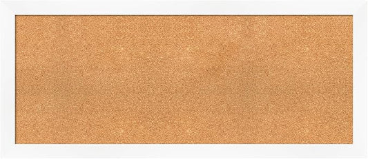 Amanti Art Natural Cork Board for Wall, 21x49 Vision Board with White Frame, Oversize Corkboard Office Decor for Home Organization, Modern Corkboard Pinboard to Display Items for Home Organization in