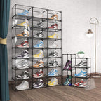 KOKOIN Transparent Plastic Storage Clear Shoe Display Case Box Organizer - Magnetic Side Open, 16PC (Black)
