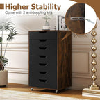 Giantex 7-Drawer Storage Cabinet, Mobile File Organizer with 4 Universal Casters, Wooden Vertical Filing Cabinet on Lockable Wheels for Office, Study, Living Room (19.5” x 16” x 34.5”,Brown+Black)