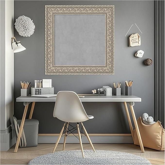 Amanti Art Silver Framed Magnetic Board 27x27 Medium Vision Board for use with Magnets, 100% Metal Sheet to Display Items as Office Decor or for Home Organization in mudroom, Kitchen or Kids Room