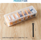 Fzooua 2 Pack Cable Organizer Storage Box with 16 Cable Ties, Clear Phone Charger Organizer Case Wire Organizers for Cords Electronic Storage Box for Drawer Desk Office Home