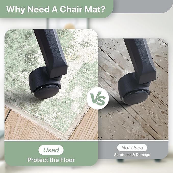 Office Chair Mat for Hardwood Tile Floor, Abstract 36"X 48" Desk Mats for Office Chair on Rolling Chairs Carpet, Desk Anti-Slip 1/5" Thick Rug for Computer Chair, Thin Low-Pile Floor Mat, Green