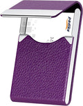 Padike PU Leather Business Card Holder for Women Slim Pocket Business Name Card Holder Stainless Steel Business Card Case with Magnetic Shut (Purple)