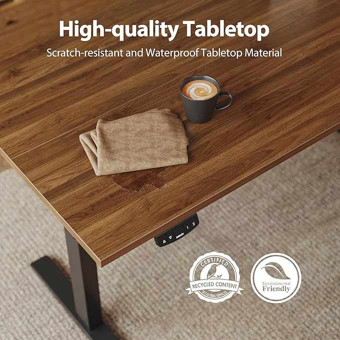 Agilestic Electric Standing Desk, 48 x 24 Inches Height Adjustable Desk, Sit Stand up Desk for Work Office Home, Ergonomic Rising Computer Table with Memory Preset, Dark Walnut